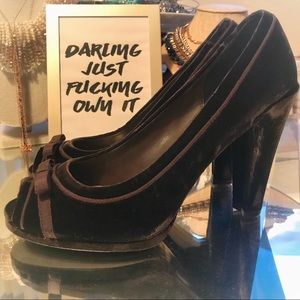 Size 9 PAOLO brown velvet peep toe heels WORN ONCE